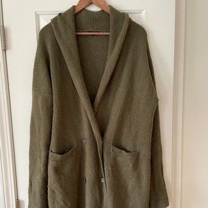 J Crew Olive Shawl Cardigan Duster Sweater Sz L